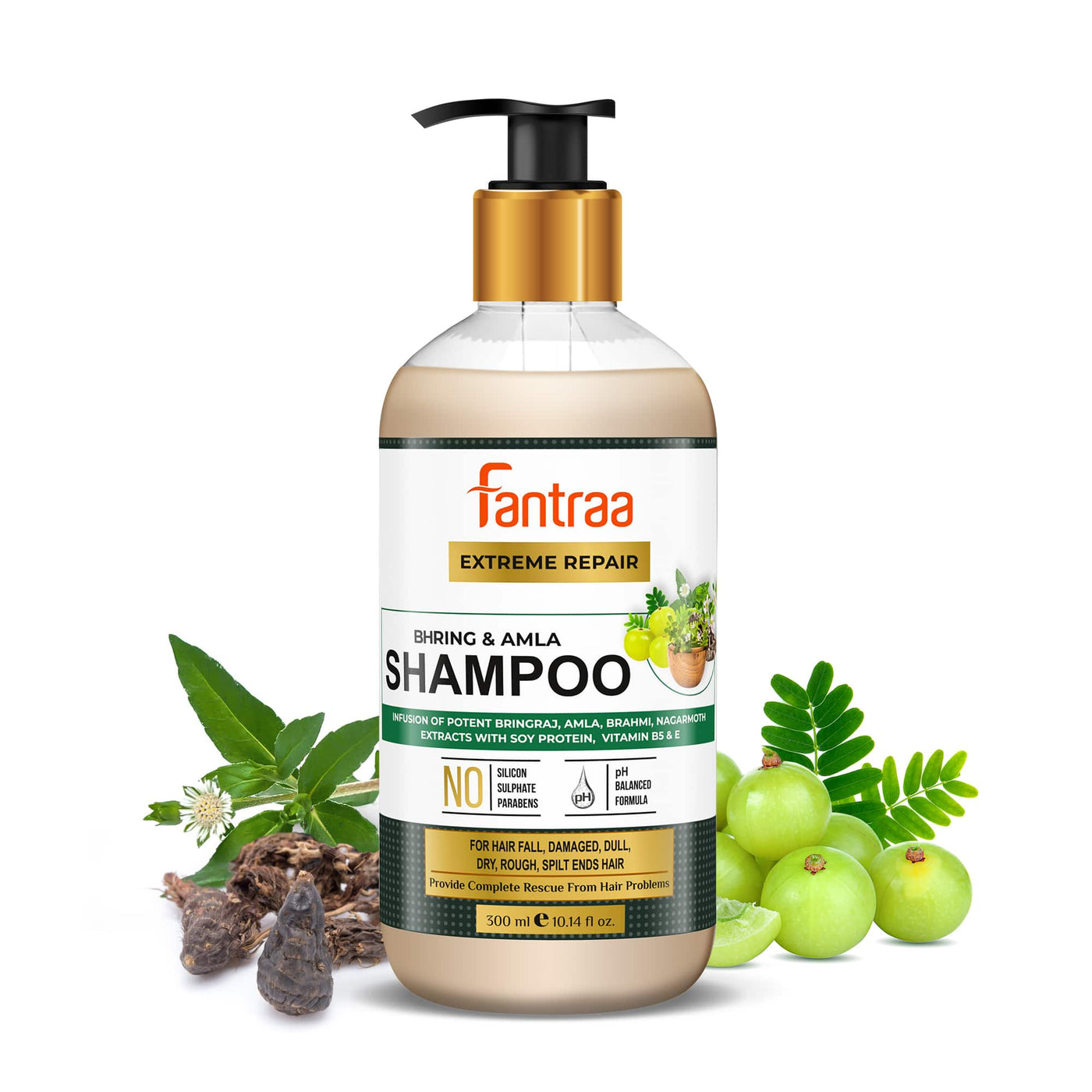 Bhringraj & Amla Shampoo for Hair Fall, Damaged, Dull, Dry, Rough, Spiltends Hair with Brahmi, Nagarmoth Extract 300 ml