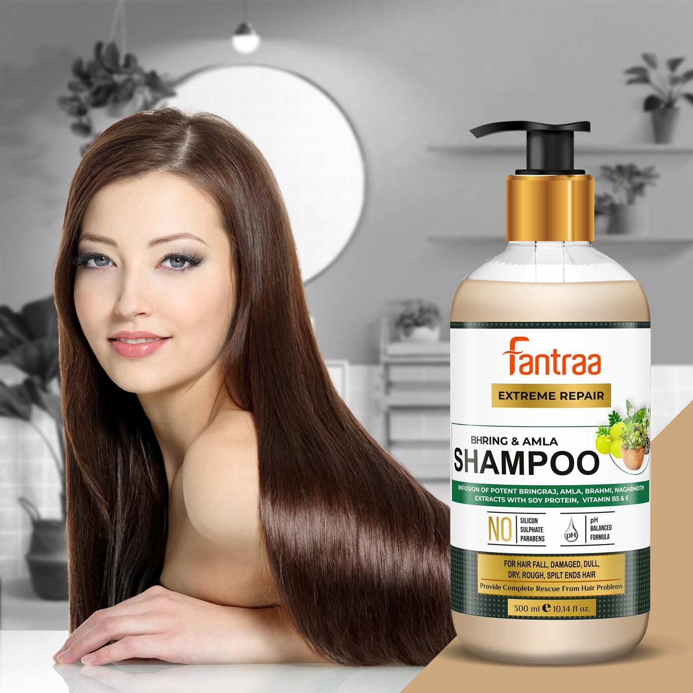 Bhringraj & Amla Shampoo for Hair Fall, Damaged, Dull, Dry, Rough, Spiltends Hair with Brahmi, Nagarmoth Extract 300 ml